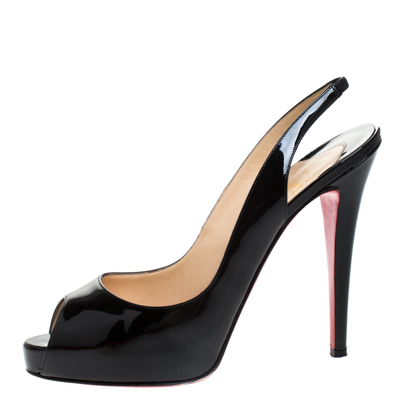 

Christian Louboutin Black Patent N°Prive Slingback Sandals Size