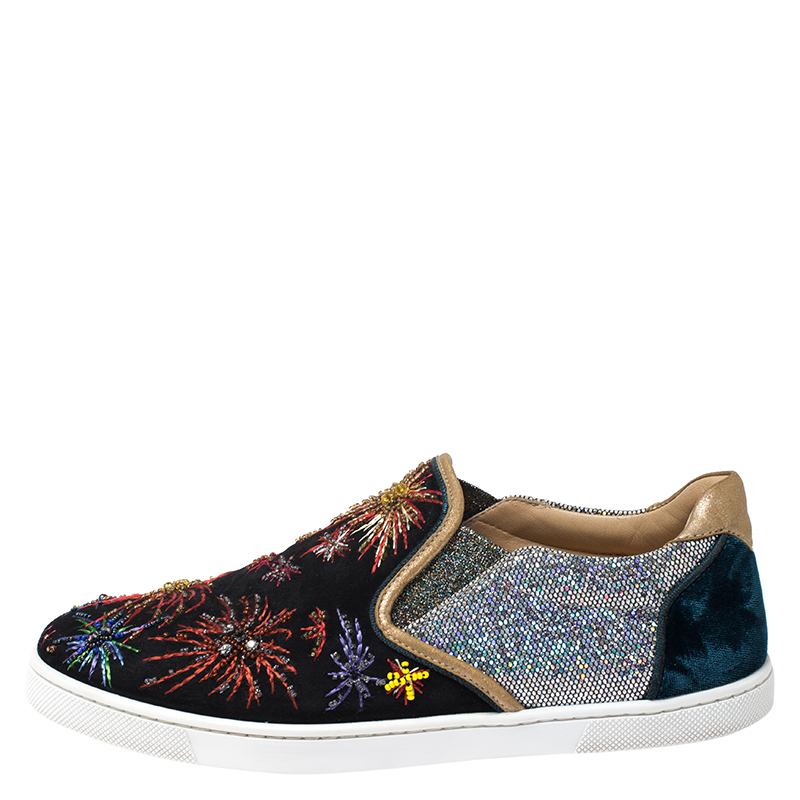 

Christian Louboutin Multicolor Suede and Velvet Master Key On Fire Slip On Sneakers Size
