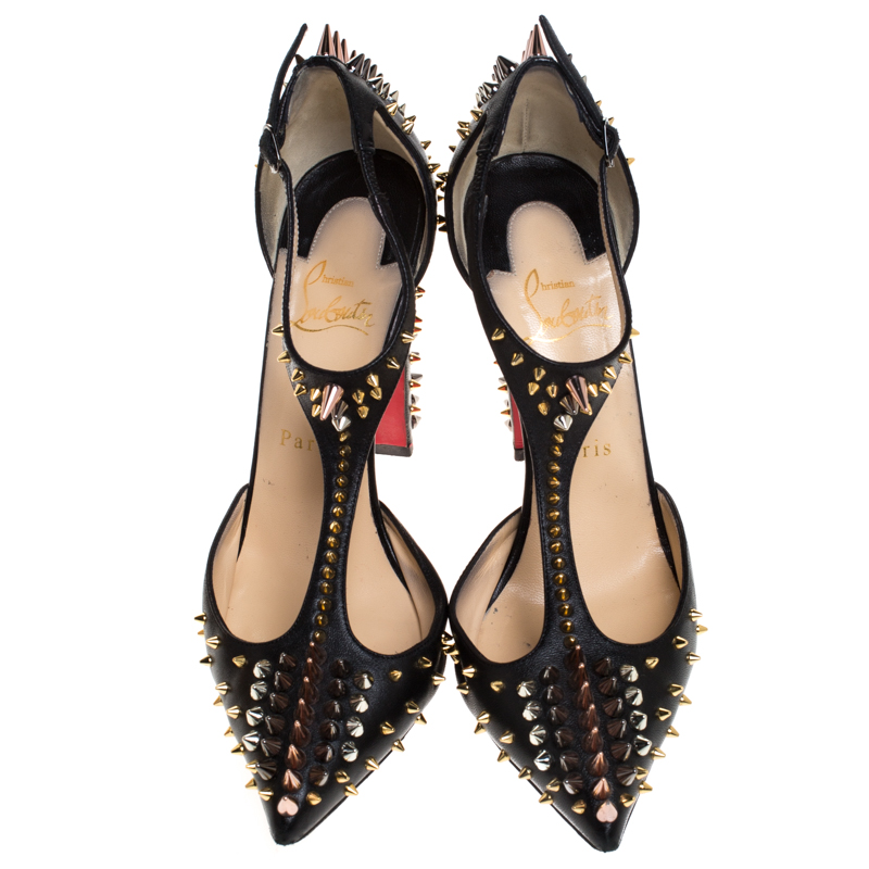 Christian Louboutin Goldostrap 100mm Spike-embellished Leather Pumps in  Natural