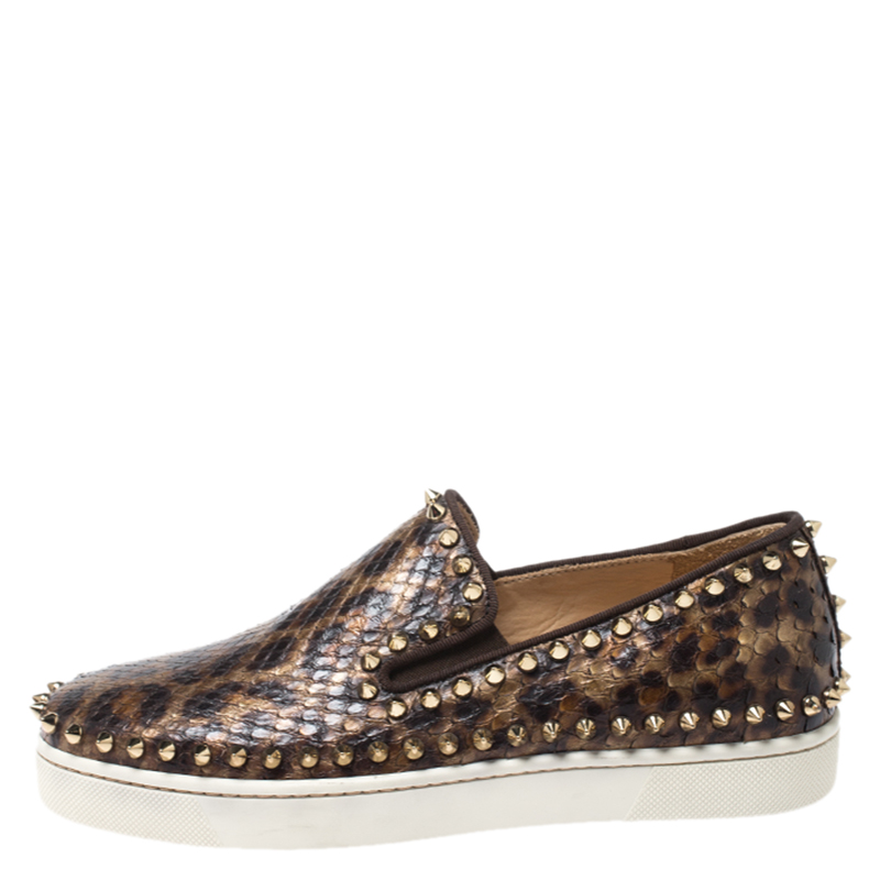 

Christian Louboutin Bronze Leopard Print Python Spike Slip On Sneakers Size, Brown