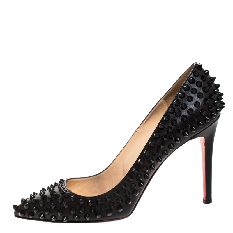 

Christian Louboutin Black Leather Pigalle Spikes Pumps Size, Beige