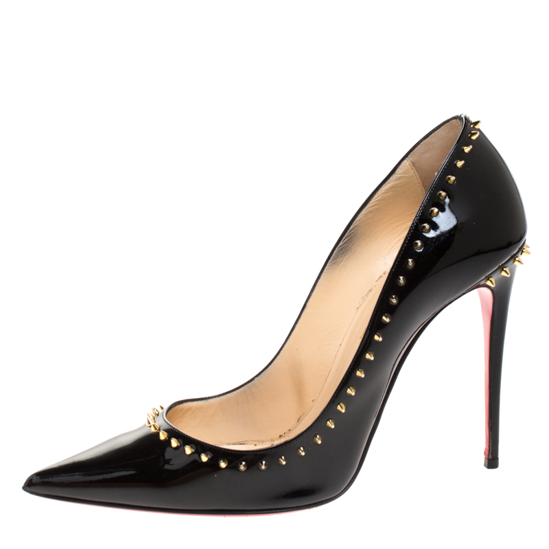 

Christian Louboutin Black Patent Leather Anjalina Spike Pointed Toe Pumps Size