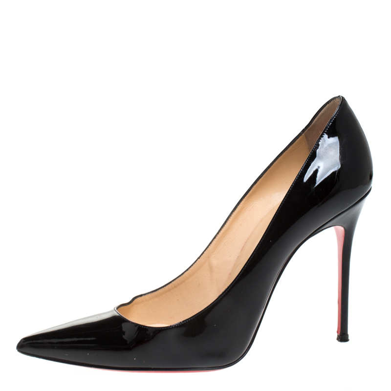 

Christian Louboutin Black Patent Leather Decollete 554 Pointed Toe Pumps Size