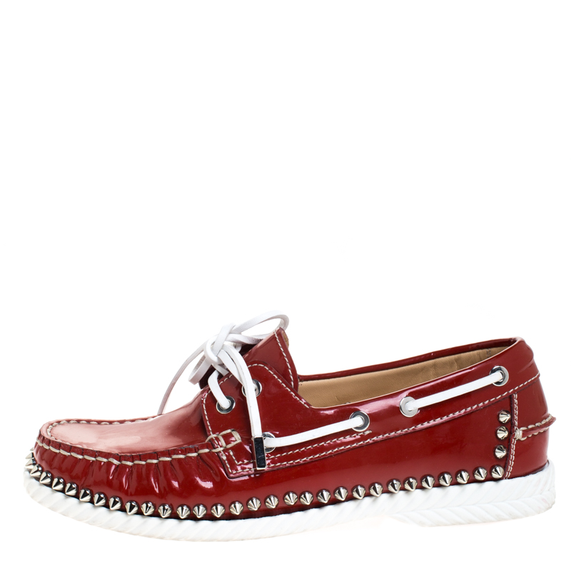 

Christian Louboutin Red Patent Leather Steckel Spike Boat Loafers Size