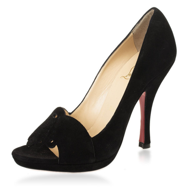 Christian Louboutin Black Suede Scalloped Pumps Size 36.5