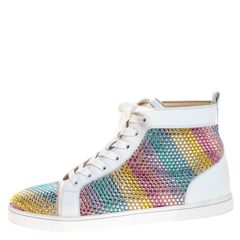 

Christian Louboutin White Crystal Embellished Suede Leather Louis High Top Sneakers Size