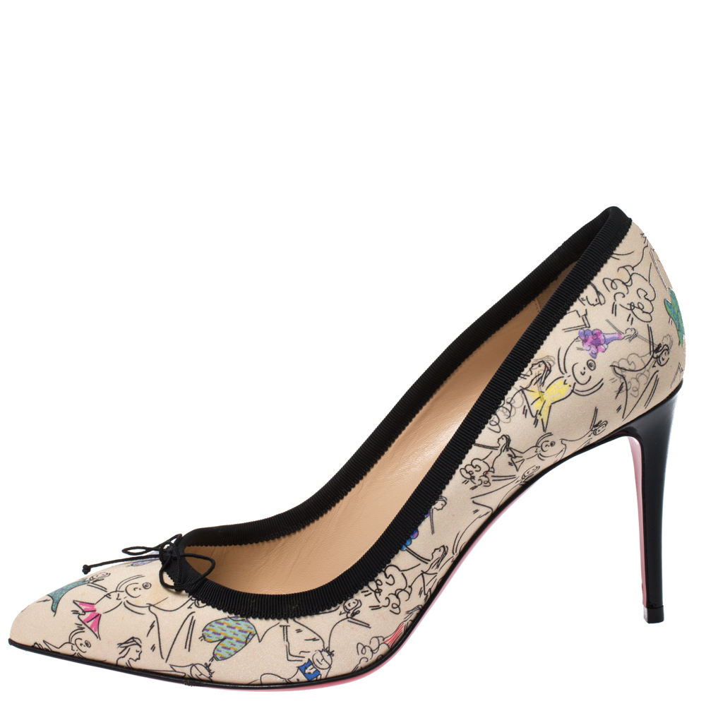 

Christian Louboutin Multicolor Printed Satin Solasofia Pointed Toe Pumps Size