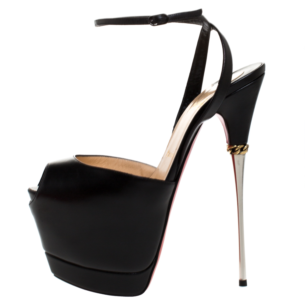 

Christian Louboutin Black Leather Despressi Peep Toe Platform Sandals Size