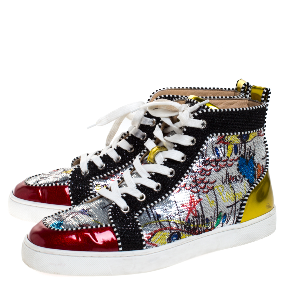 Christian Louboutin Multicolor Graffiti Sequin And Leather Rantus Orlato  High Top Sneakers Size 42