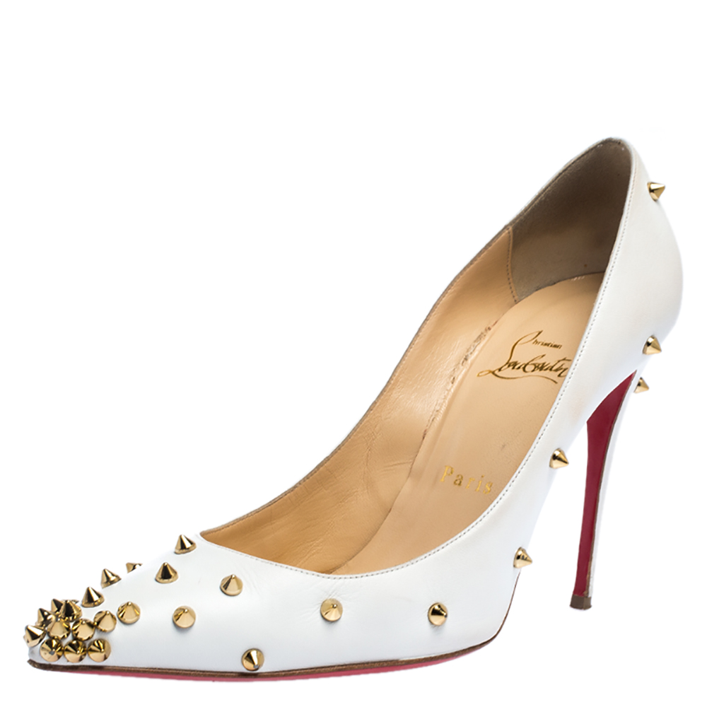 Pre-owned Christian Louboutin White Leather Degraspike Pumps Size 38.5