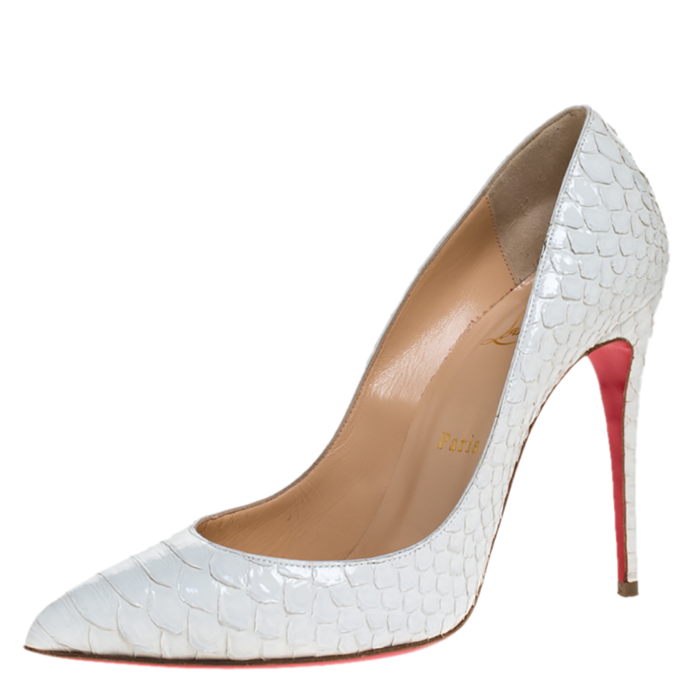 مملوكة مسبقًا Christian Louboutin White Python Leather So Kate Pointed Toe Pumps Size 38