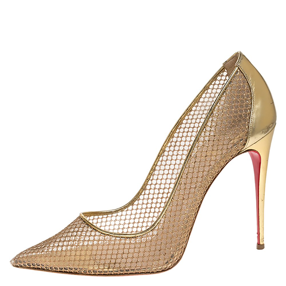 

Christian Louboutin Gold Mesh And Leather Follies Resille Pointed Toe Pumps Size