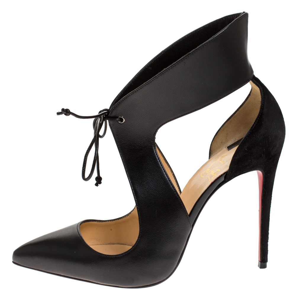 

Christian Louboutin Black Leather France Lace Up Pointed Toe Pumps Size