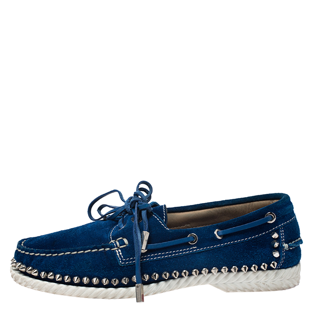 

Christian Louboutin Blue Suede Steckel Spike Boat Loafers Size