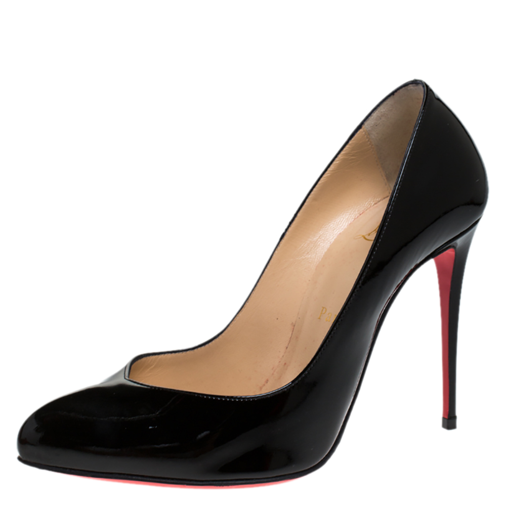 Pre Owned Christian Louboutin Black Patent Leather Corneille Pumps Size 37.5