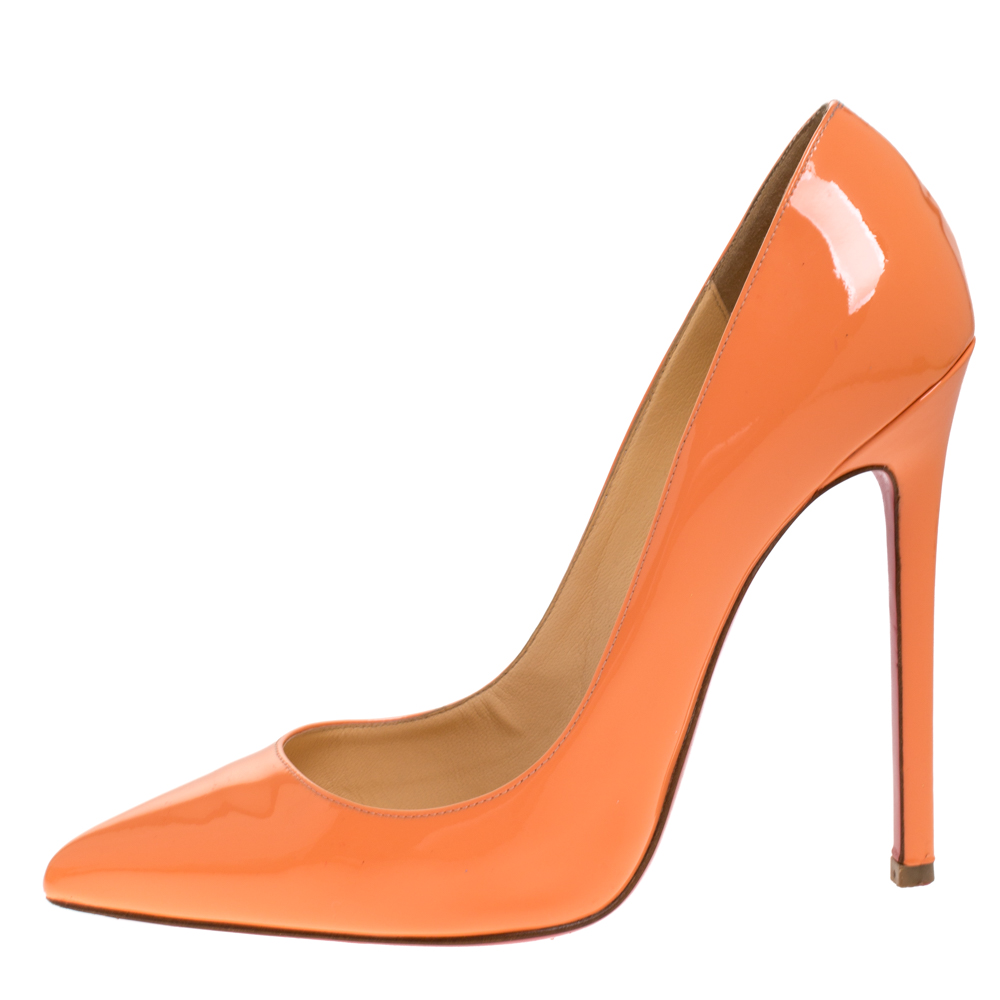 

Christian Louboutin Orange Patent Leather So Kate Pointed Toe Pumps Size