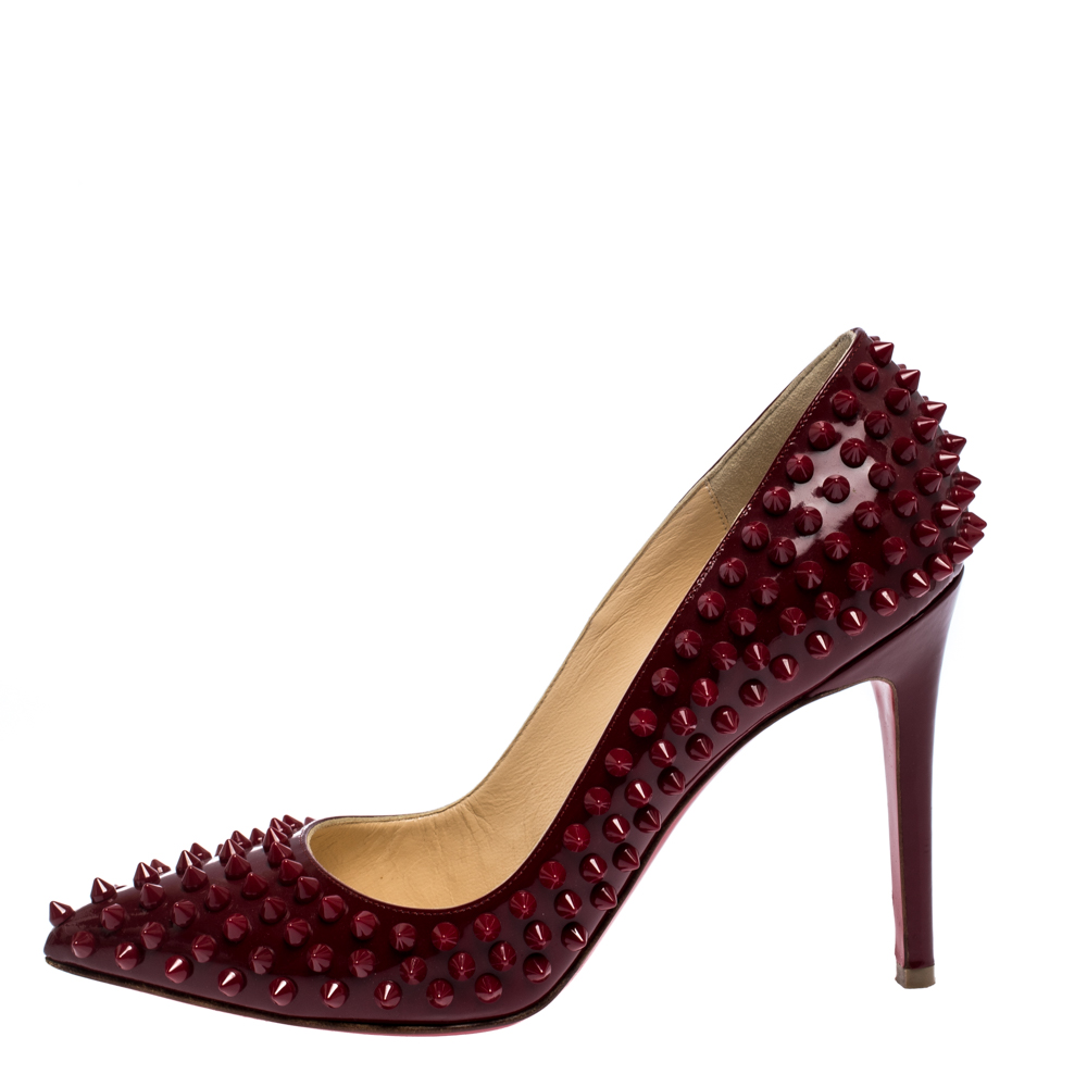 

Christian Louboutin Red Patent Leather Follies Spikes Pointed Toe Pumps Size