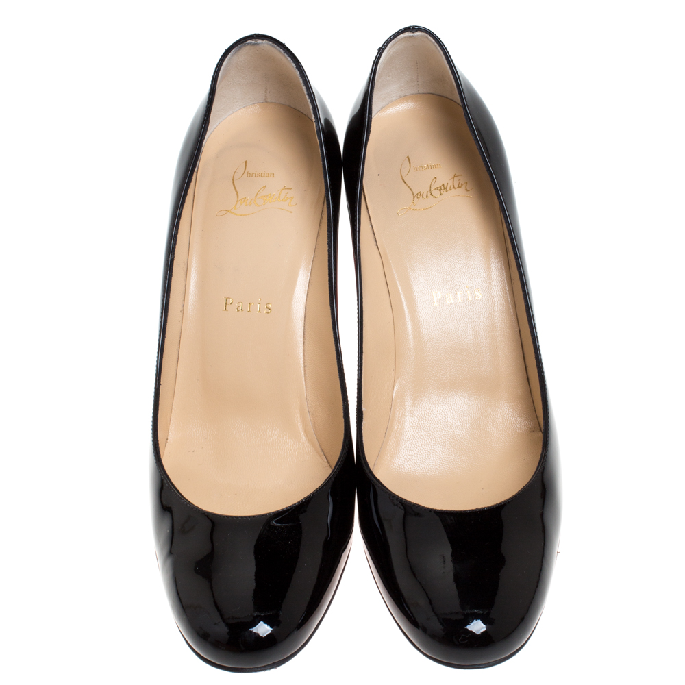 Christian Louboutin Black Patent Leather Baobab Block Heel Pumps Size 38.5  Christian Louboutin