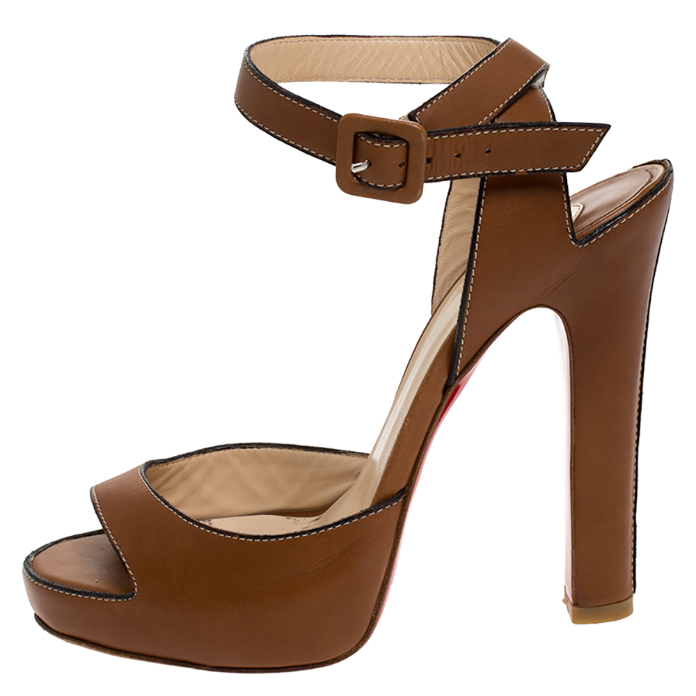

Christian Louboutin Tan Leather Ankle Strap Platform Sandals Size, Brown