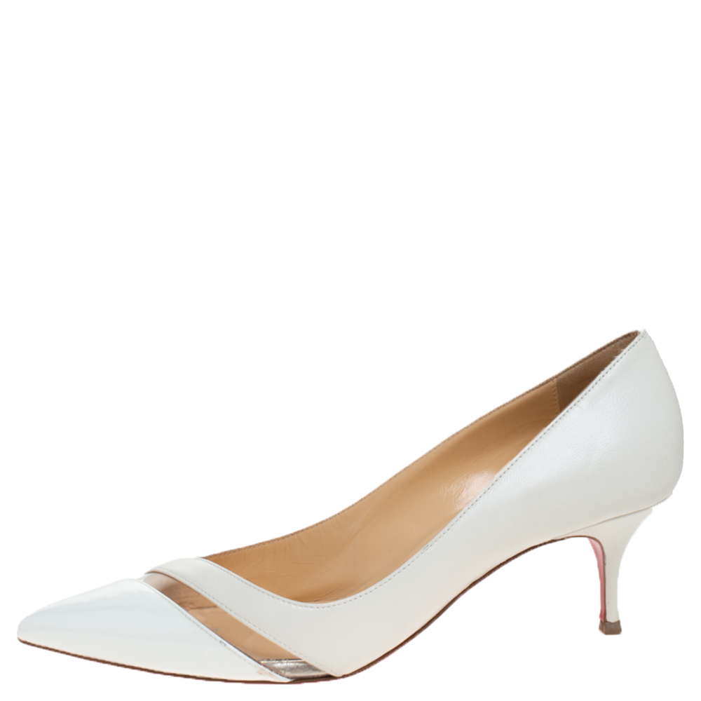 

Christian Louboutin White Leather And PVC Trim 17th Floor Pointed Toe Pumps Size