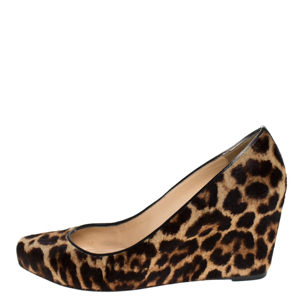 

Christian Louboutin Brown Pony Hair New Peanut Wedge Pumps Size