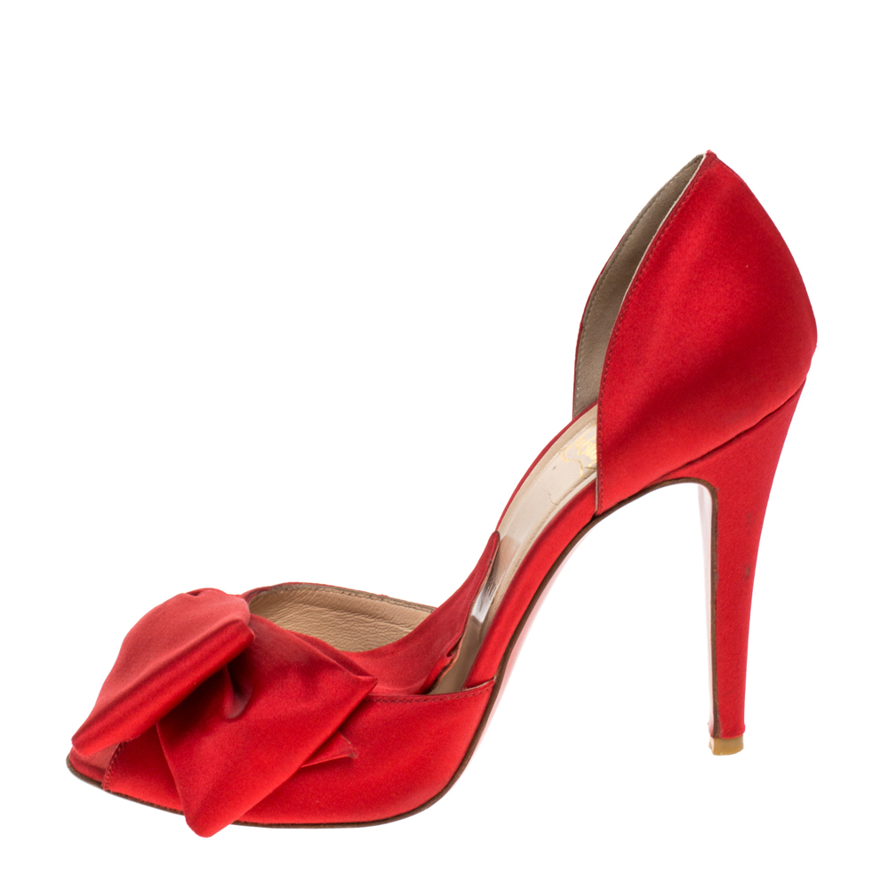 

Christian Louboutin Red Satin Bow D'Orsay Open Toe Pumps Size