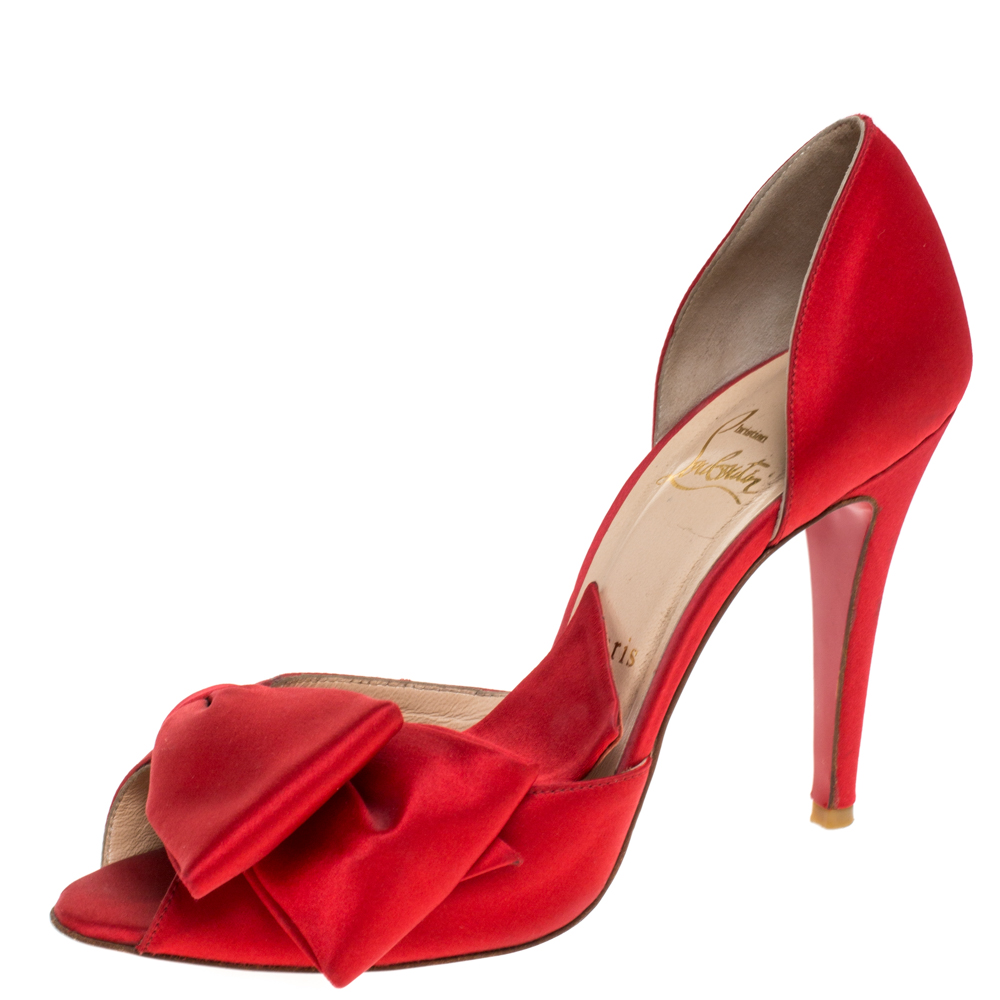 red satin bow heels