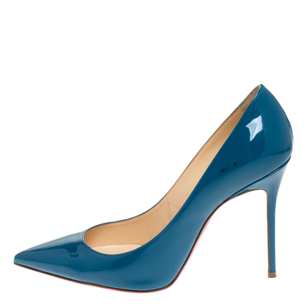 

Christian Louboutin Teal Patent Leather Decollete Pumps Size, Blue