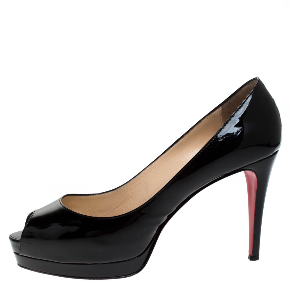 

Christian Louboutin Black Patent Leather Altadama Platform Peep Toe Pumps Size