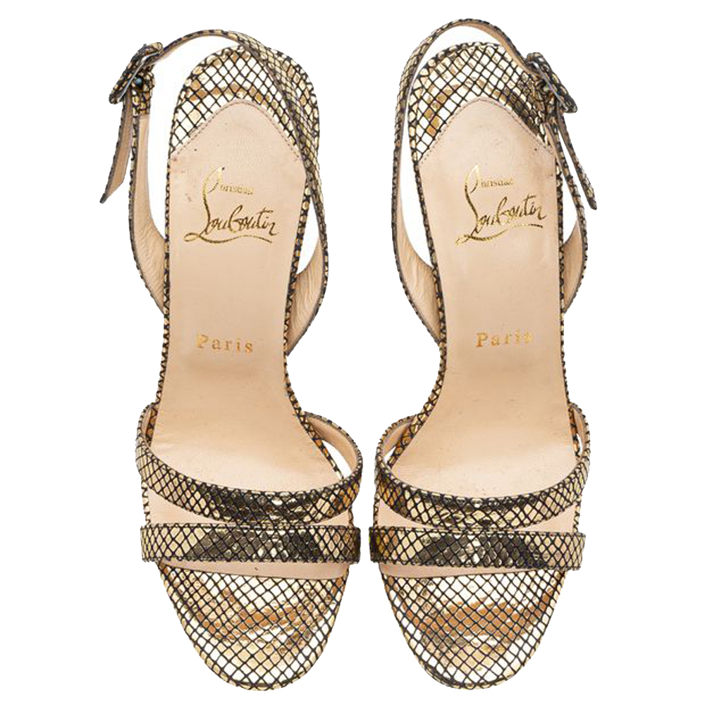 

Christian Louboutin Gold Leather Fine Romance 120 Sandals Size