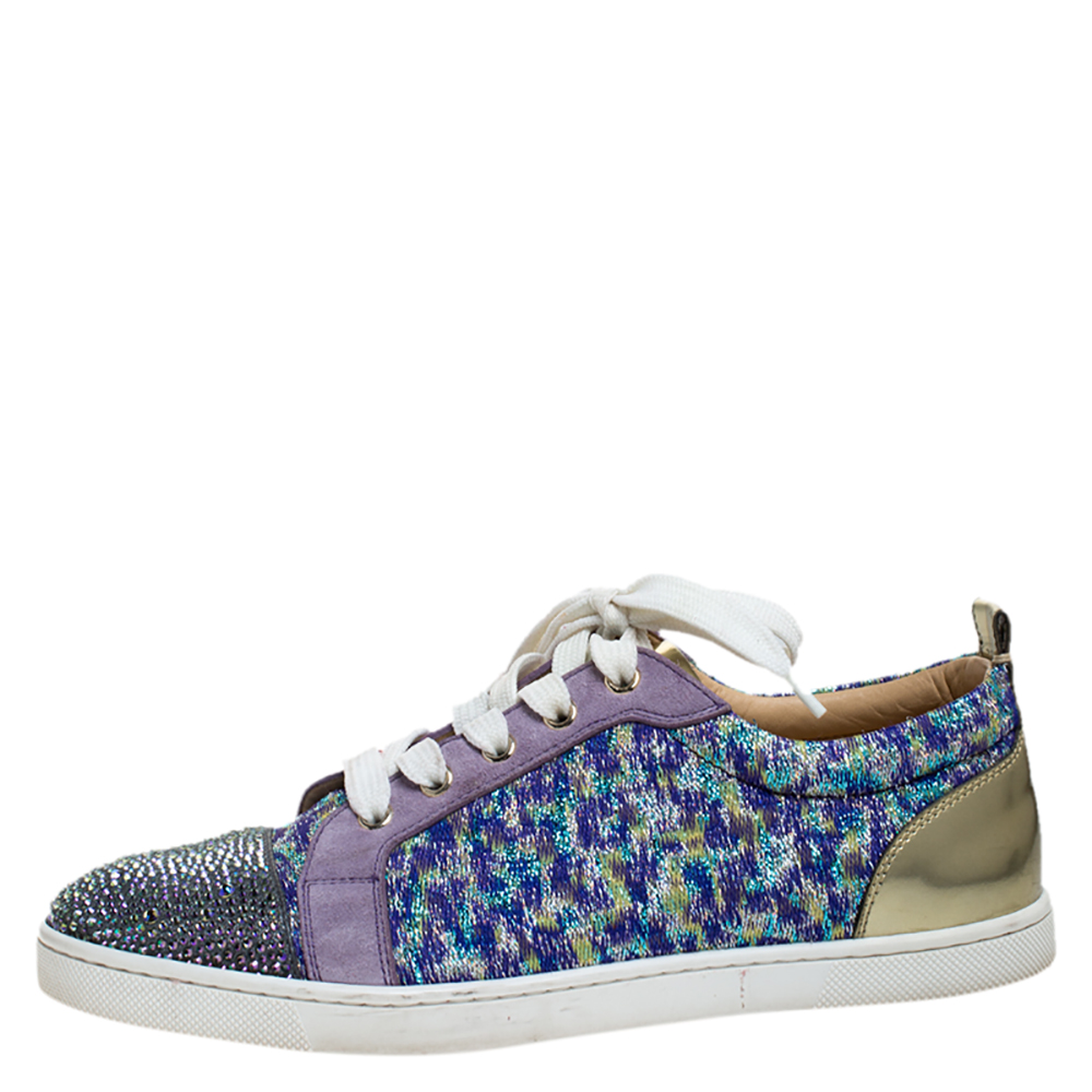 

Christian Louboutin Purple Lurex and Suede Gandolastrass Low Top Sneakers Size