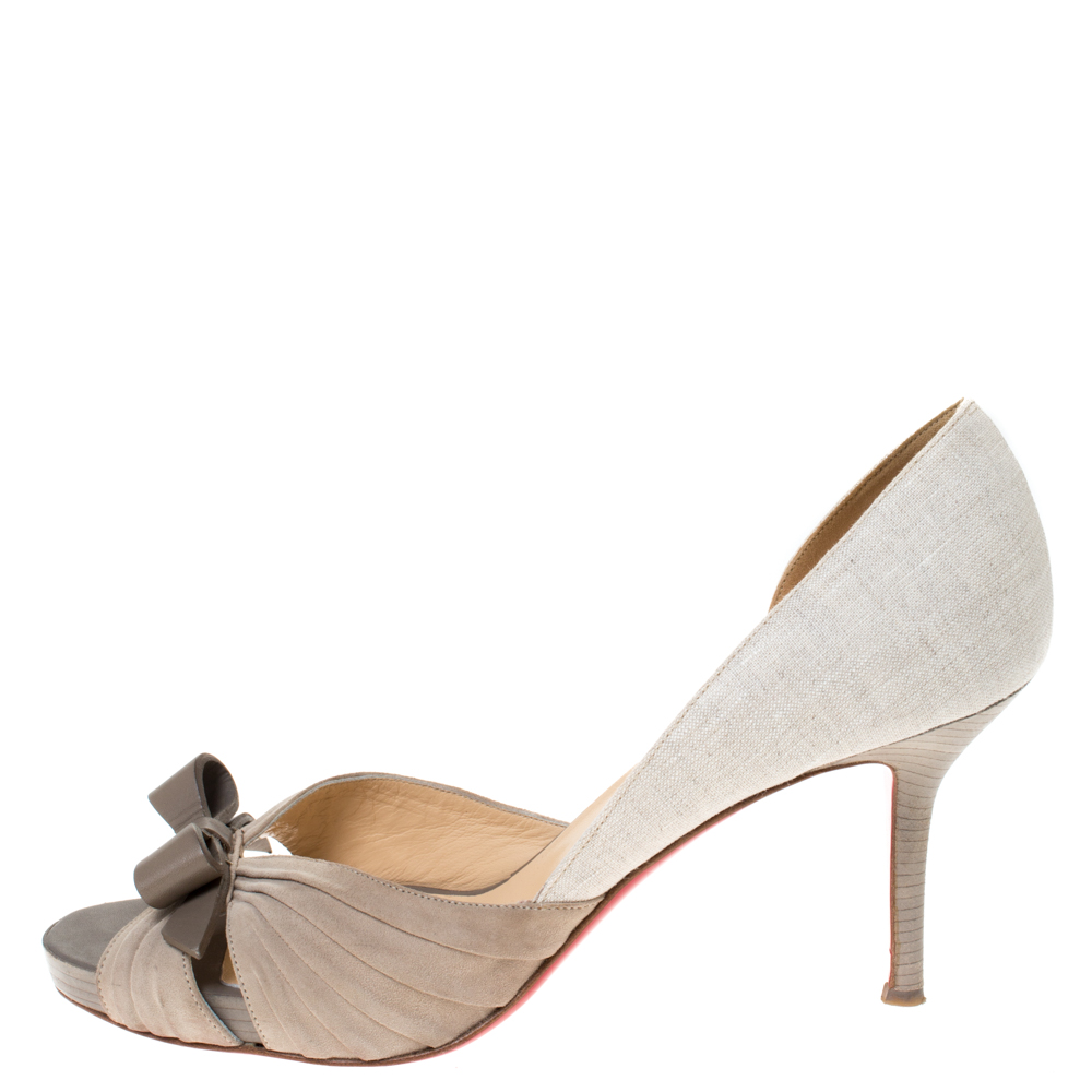 

Christian Louboutin Beige Suede Leather And Fabric Lady Turner 90 D'Orsay Pumps Size