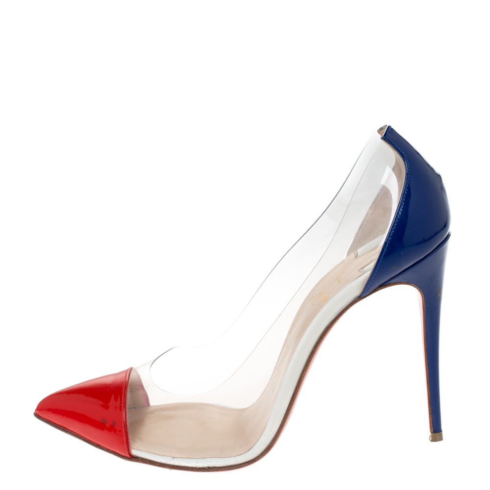 

Christian Louboutin Red/Blue Patent Leather And PVC Debout Pumps Size