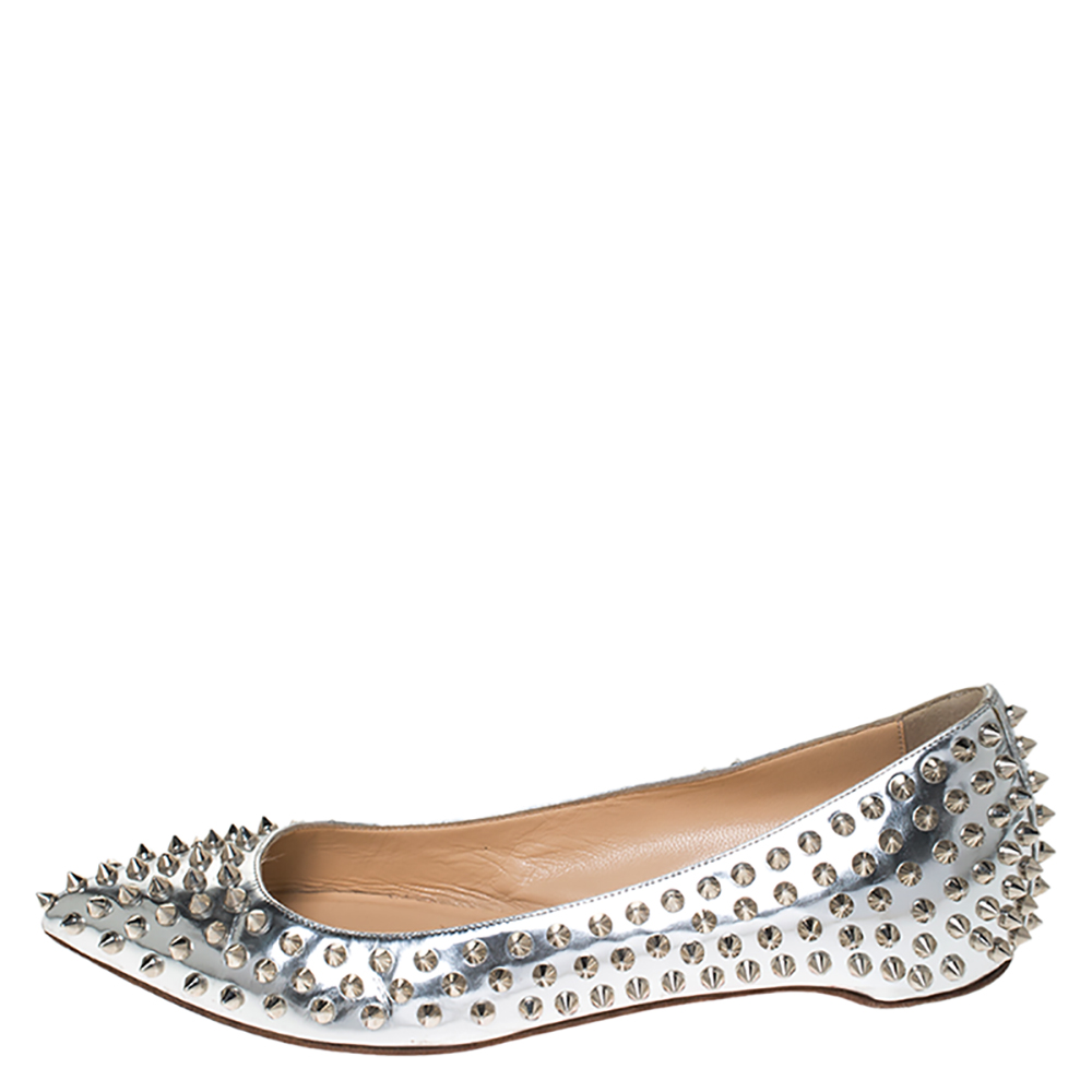 

Christian Louboutin Silver Leather Spiked Ballet Flats Size