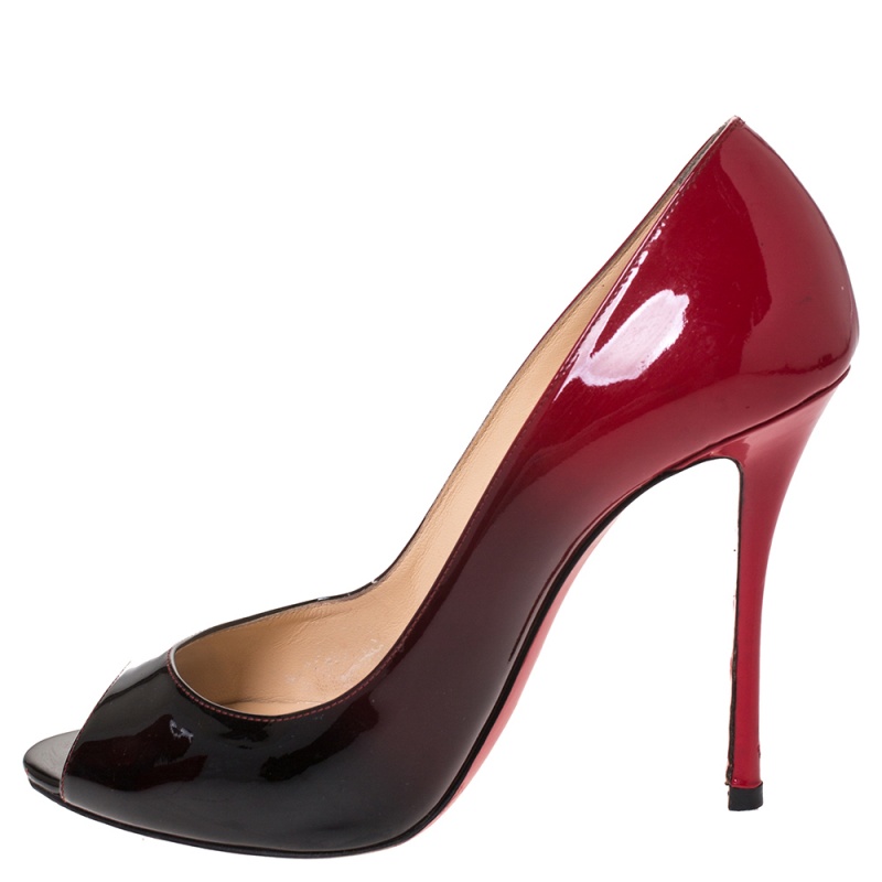 

Christian Louboutin Red/Black Ombre Patent Leather Flo Peep Toe Pumps Size