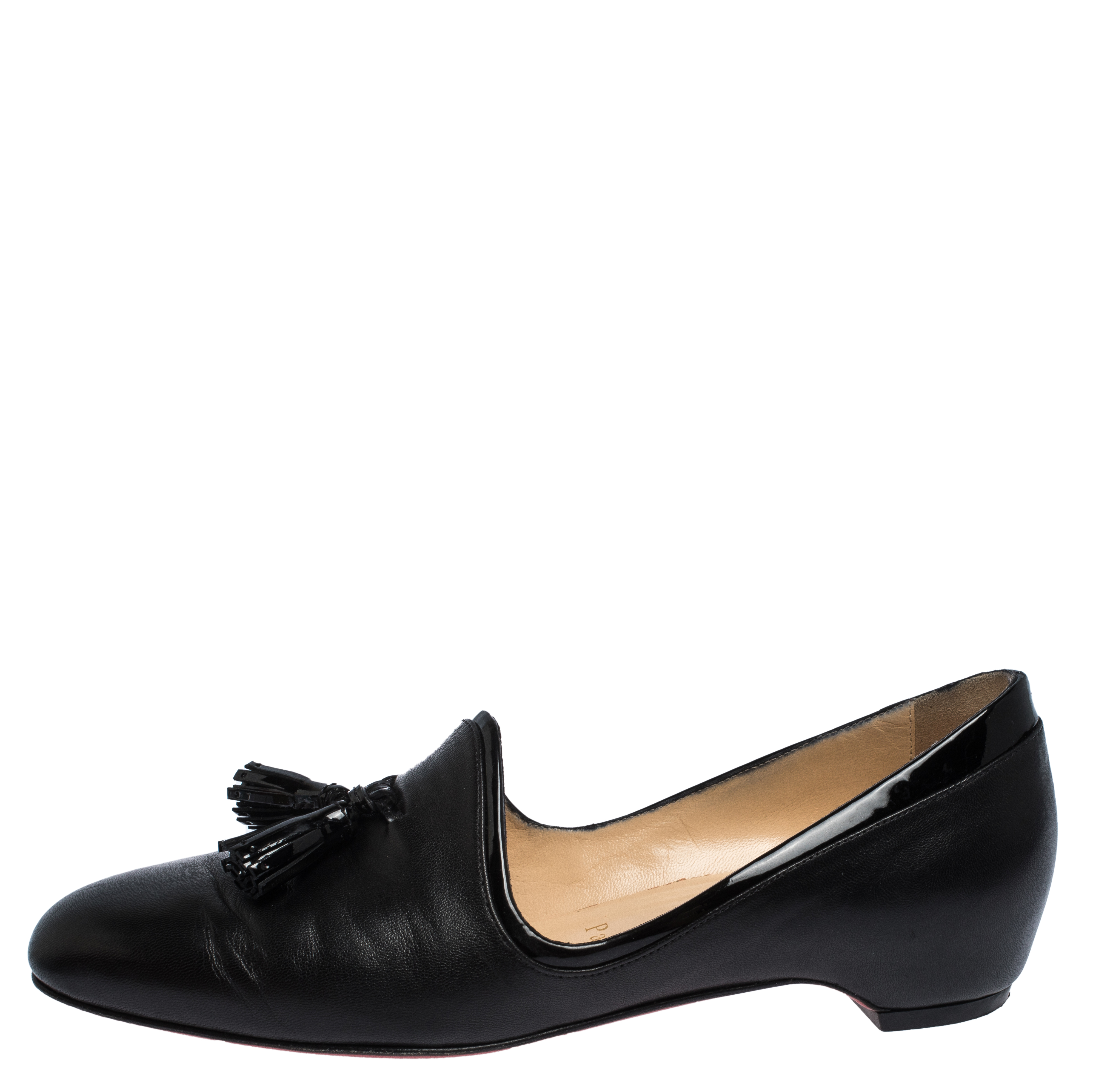 

Christian Louboutin Black Nappa and Patent Leather Lady Moc Loafers Size