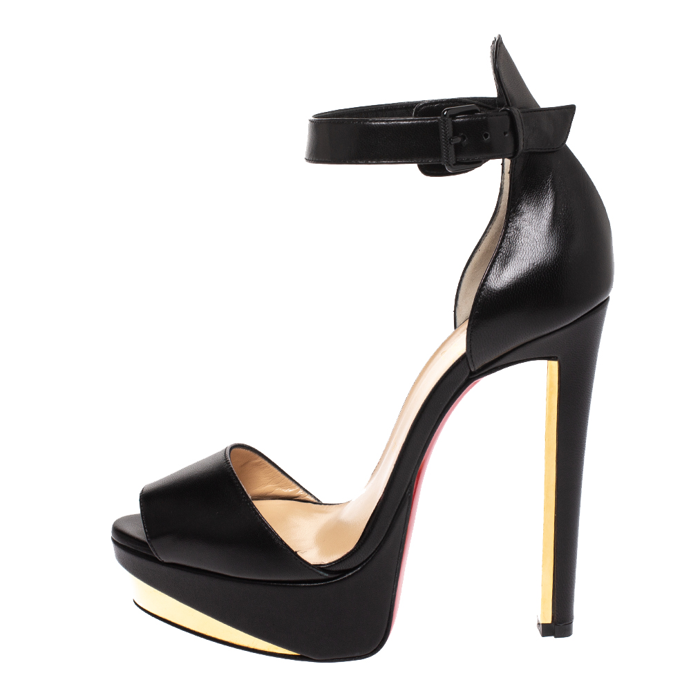 

Christian Louboutin Black Leather Tuctopen Ankle Strap Platform D'orsay Sandals Size