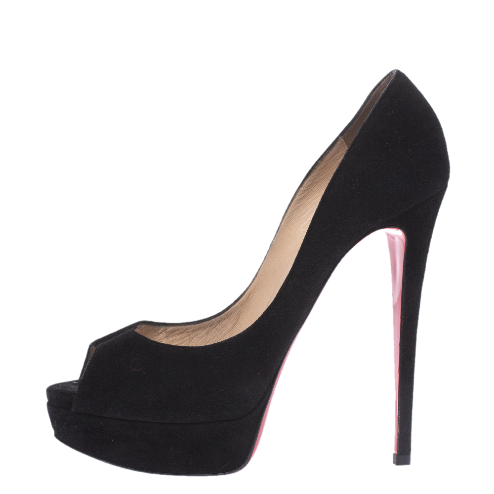

Christian Louboutin Black Suede Lady Peep Toe Platform Pumps Size