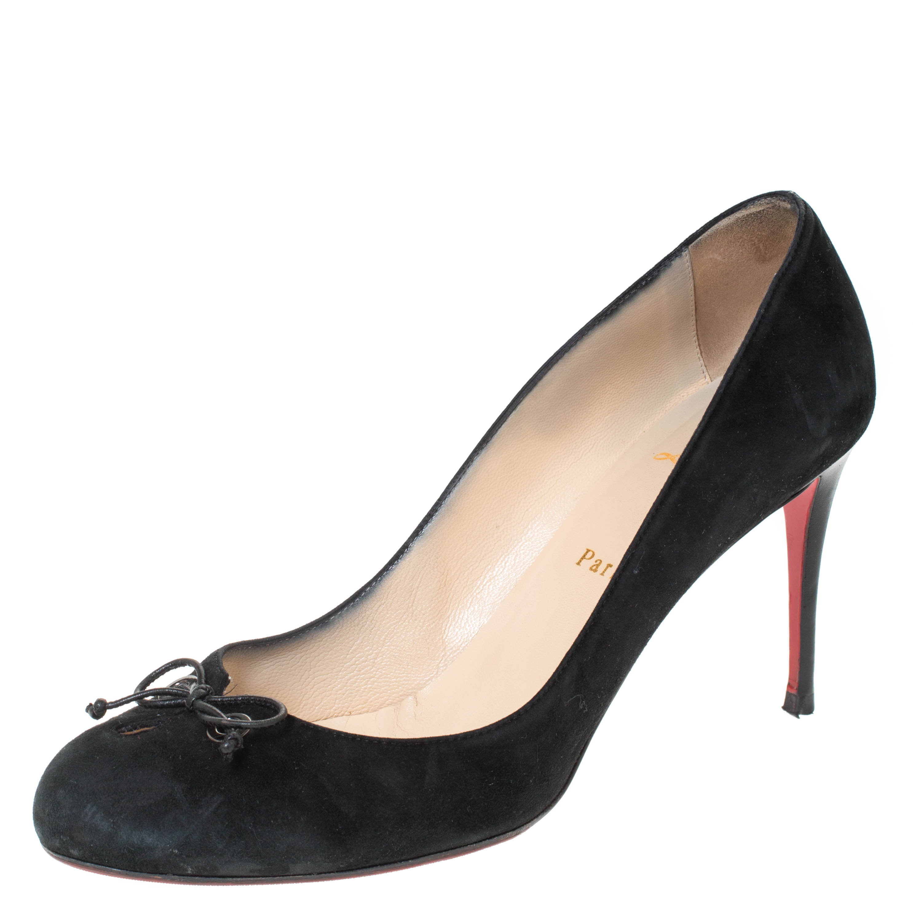 

Christian Louboutin Black Suede And Leather Bow Tie Pumps Size