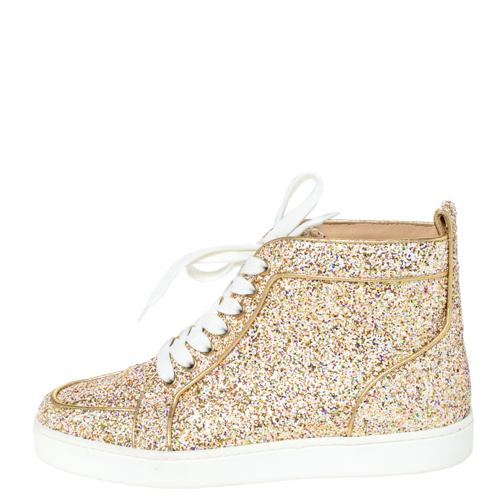 

Christian Louboutin Multicolor Glitter Fabric Bip Bip High Top Sneakers Size, White