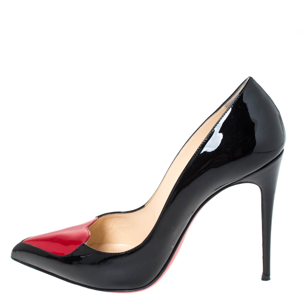 

Christian Louboutin Black Patent Leather Doracora Red Heart Pumps Size