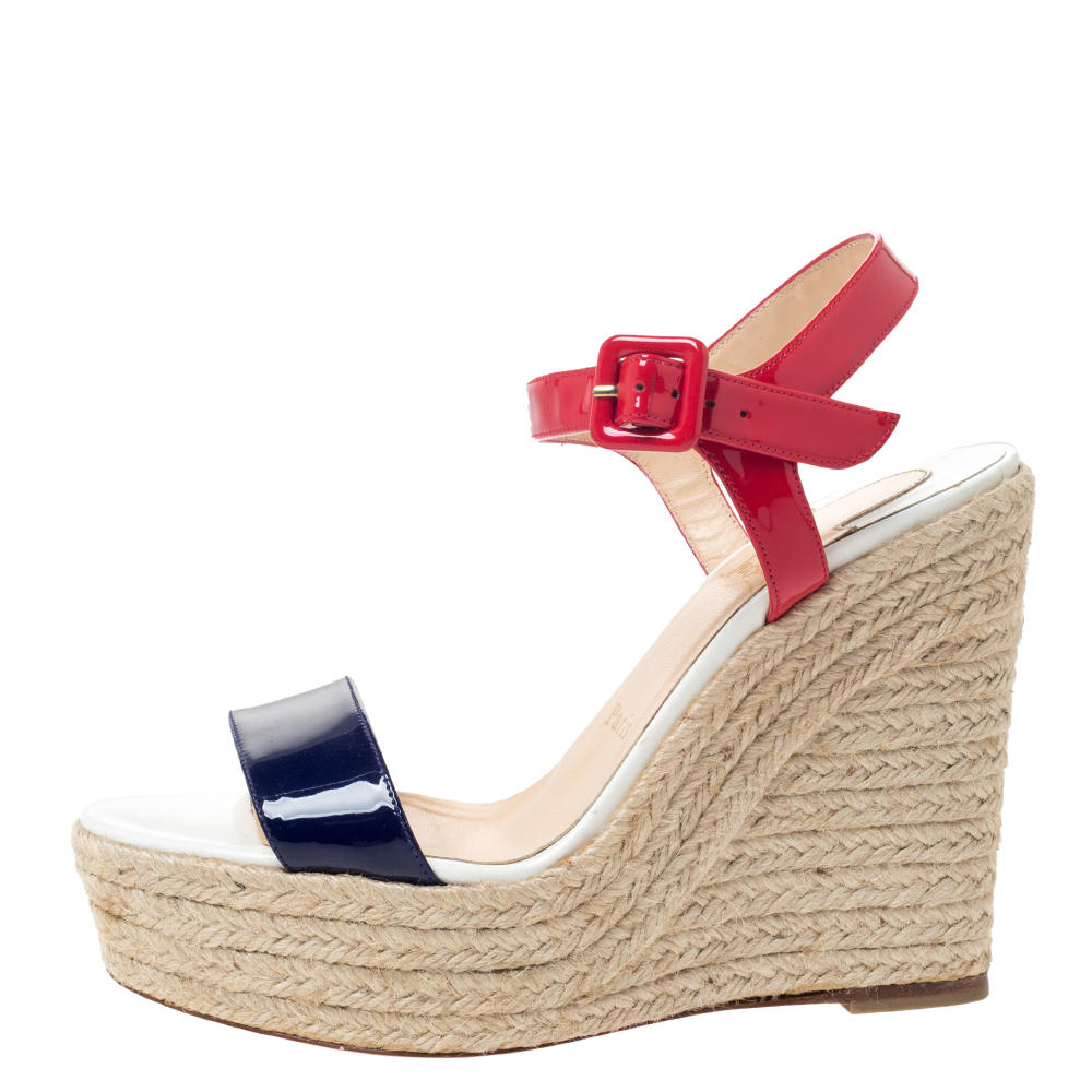 

Christian Louboutin Tricolor Patent Leather Spachica Espadrille Wedge Sandals Size, Multicolor