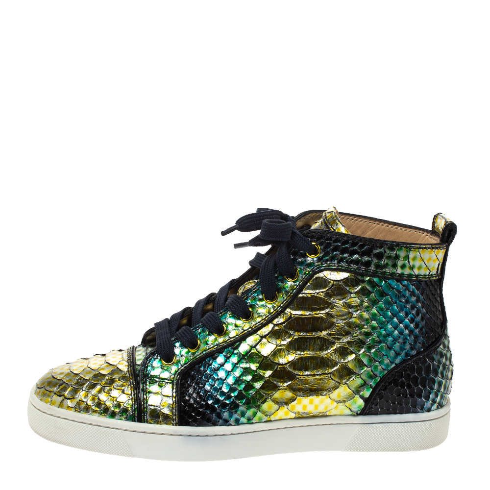 

Christian Louboutin Metallic Multicolor Python Rantus Orlato High Top Sneakers Size