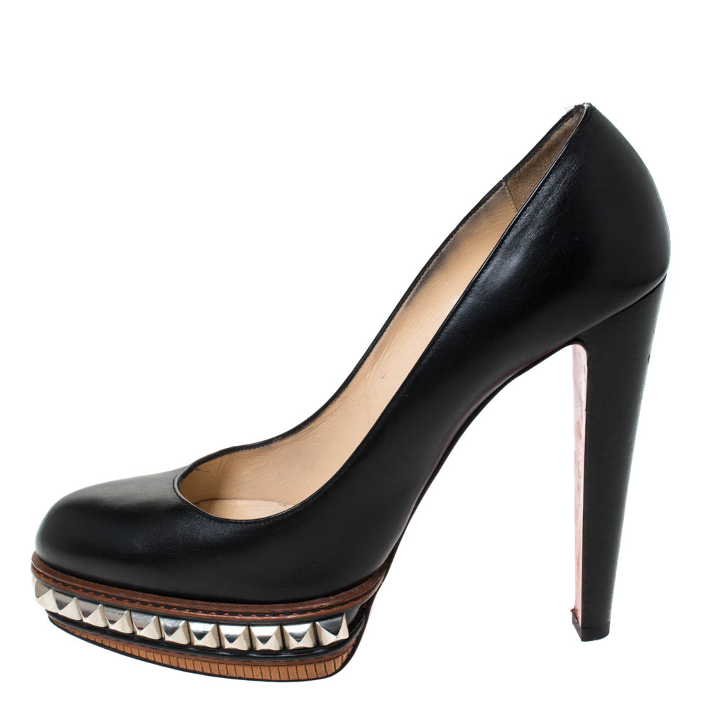 

Christian Louboutin Black Leather Faolo Alto Studded Platform Pumps Size