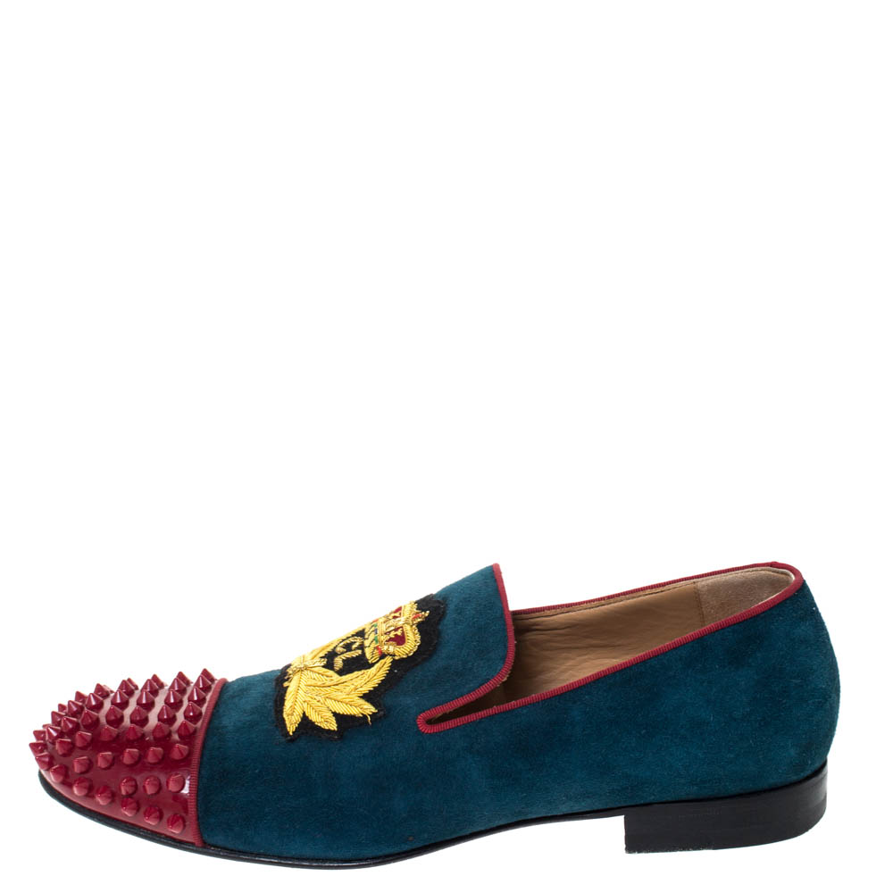 

Christian Louboutin Blue/Red Suede And Patent Spiked Cap Toe Harvanana Smoking Slippers Size, Multicolor