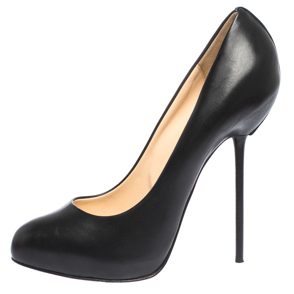 

Christian Louboutin Black Leather Round Toe Pointed Heel Pumps Size