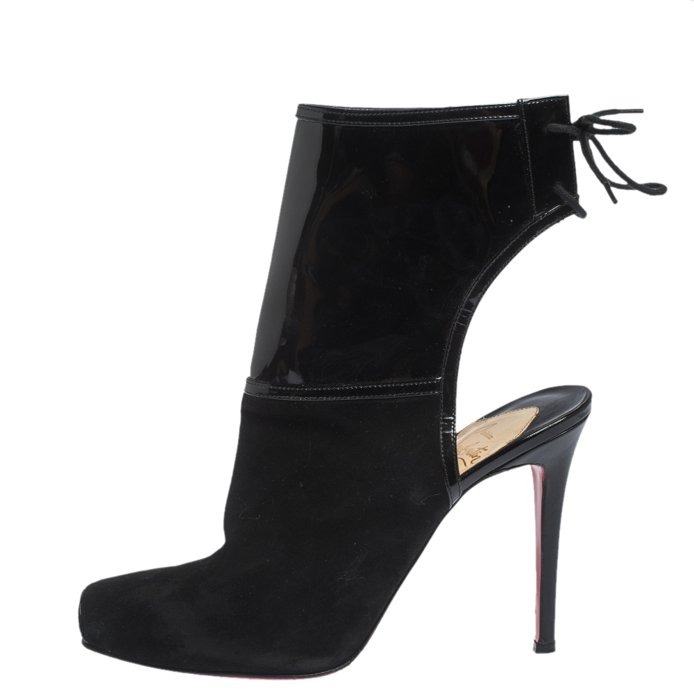 

Christian Louboutin Black Suede And Patent Leather Jos Style Ankle Booties Size
