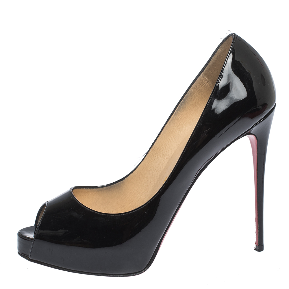 

Christian Louboutin Black Patent Leather Very Prive Peep Toe Pumps Size
