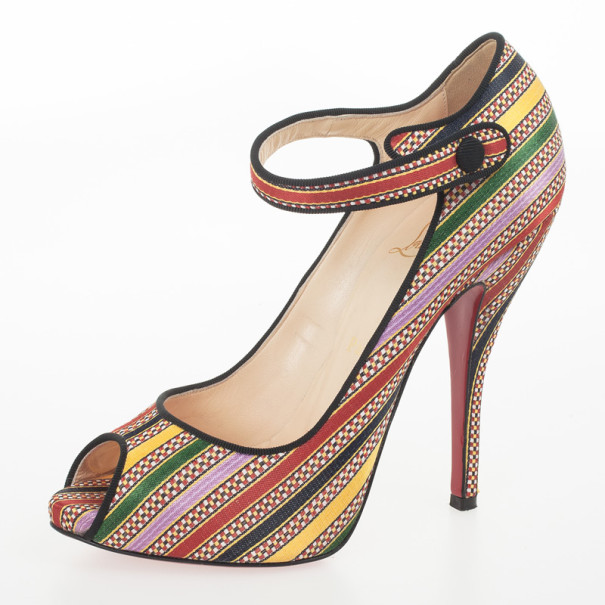 Pre Owned Christian Louboutin Damas Fabric Melita Mary Jane Pumps Size 37