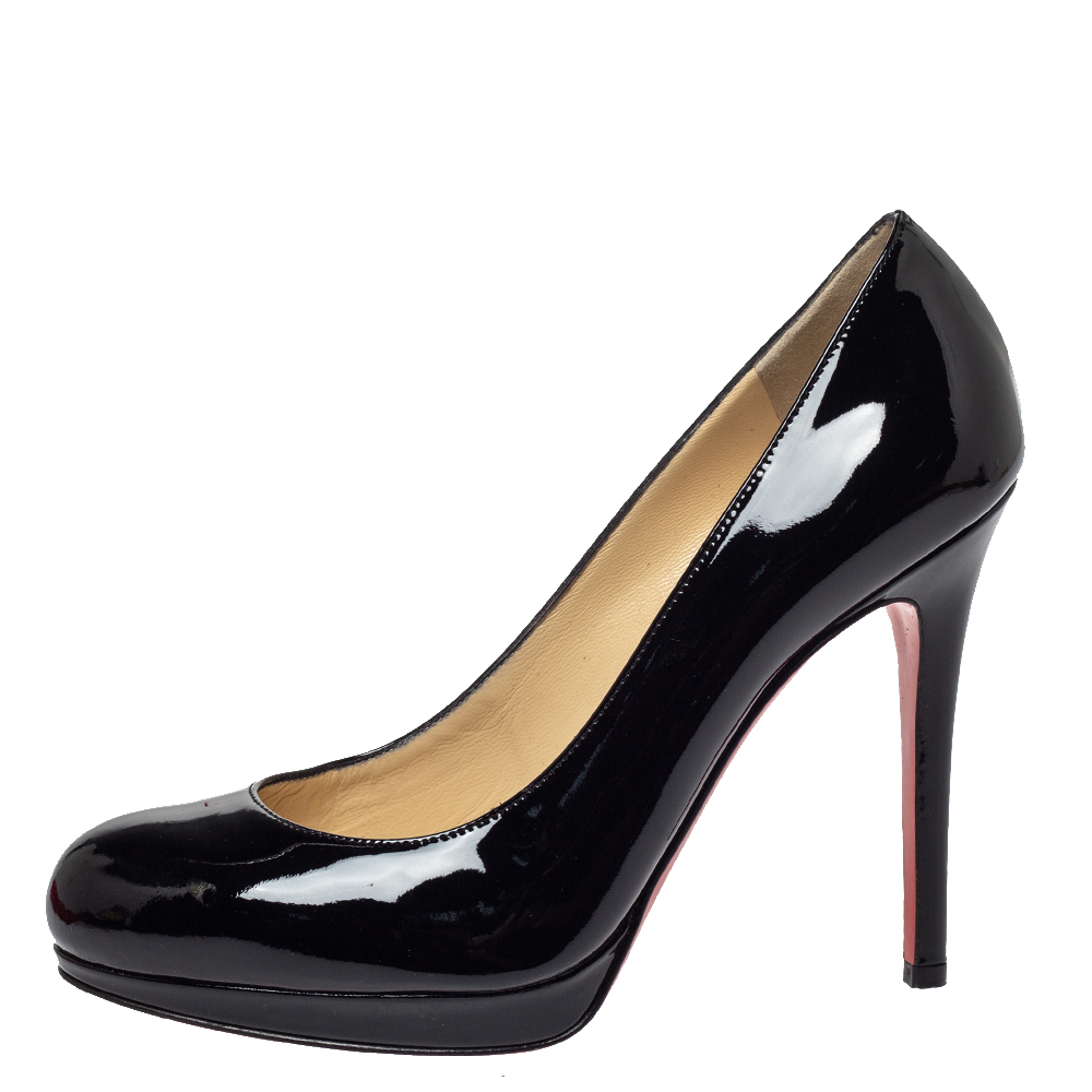 

Christian Louboutin Black Patent Leather New Simple Platform Pumps Size